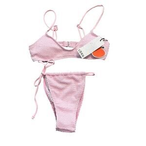 Cider NEW Pink Bikini Ribbed Cheeky Feminine Coquette Swimwear Pool Beach